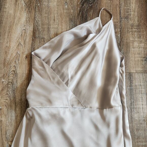 Michelle Mason Silk One Shoulder Dress Size 10 Gray NWT Midi Draped - Picture 8 of 13